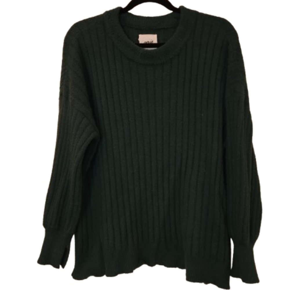 Aerie Dark Green Ribbed Crew Neck Super Soft Sweater Size S Oversized Relaxed